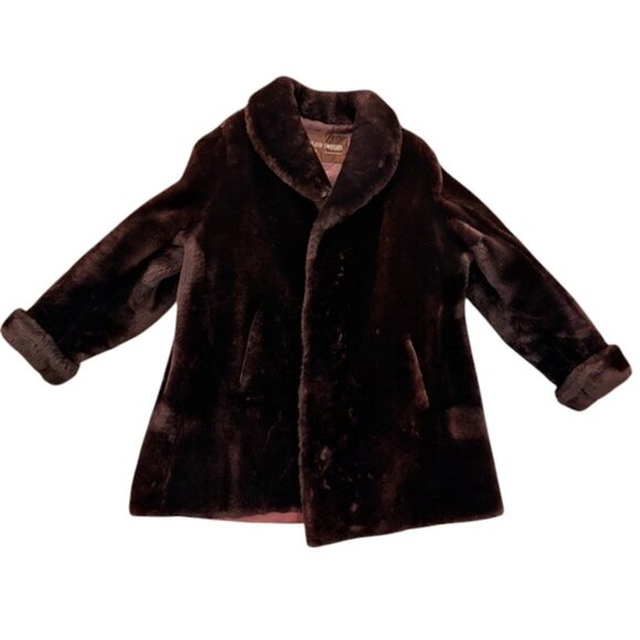 Beau Mouton Jackets & Blazers - VINTAGE 50s Mouton Sheepskin Fur Chocolate Brown Coat Large